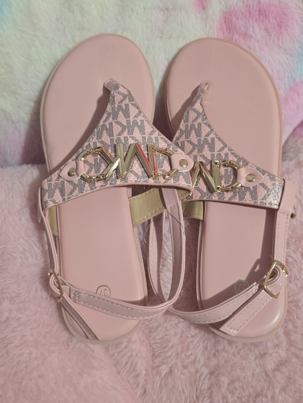 Michael Kors Pink Logo Thong Sandals with Gold Accents